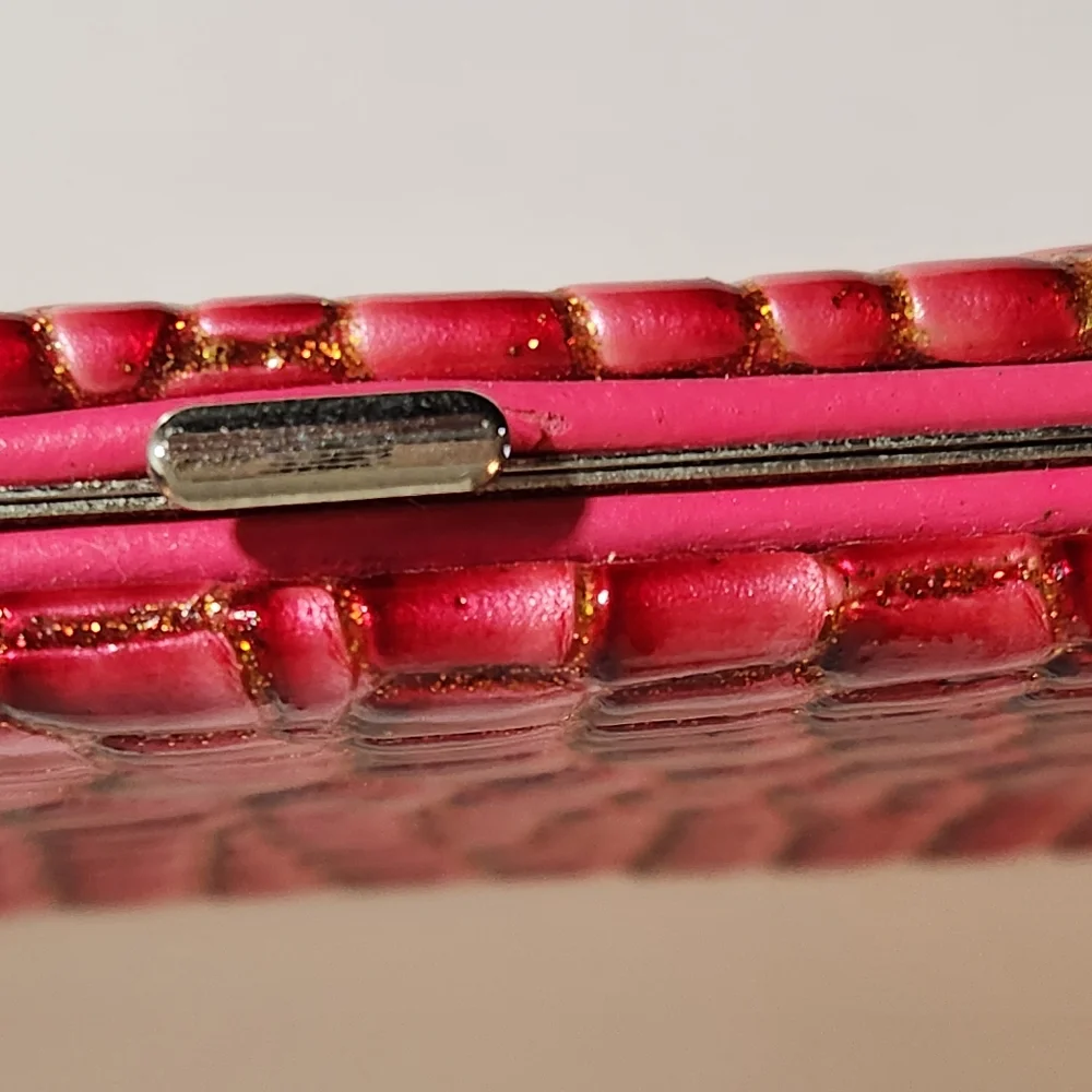 NWOT Designer Red Croc Embossed Clutch w/ Sparkles in the Croc Creases